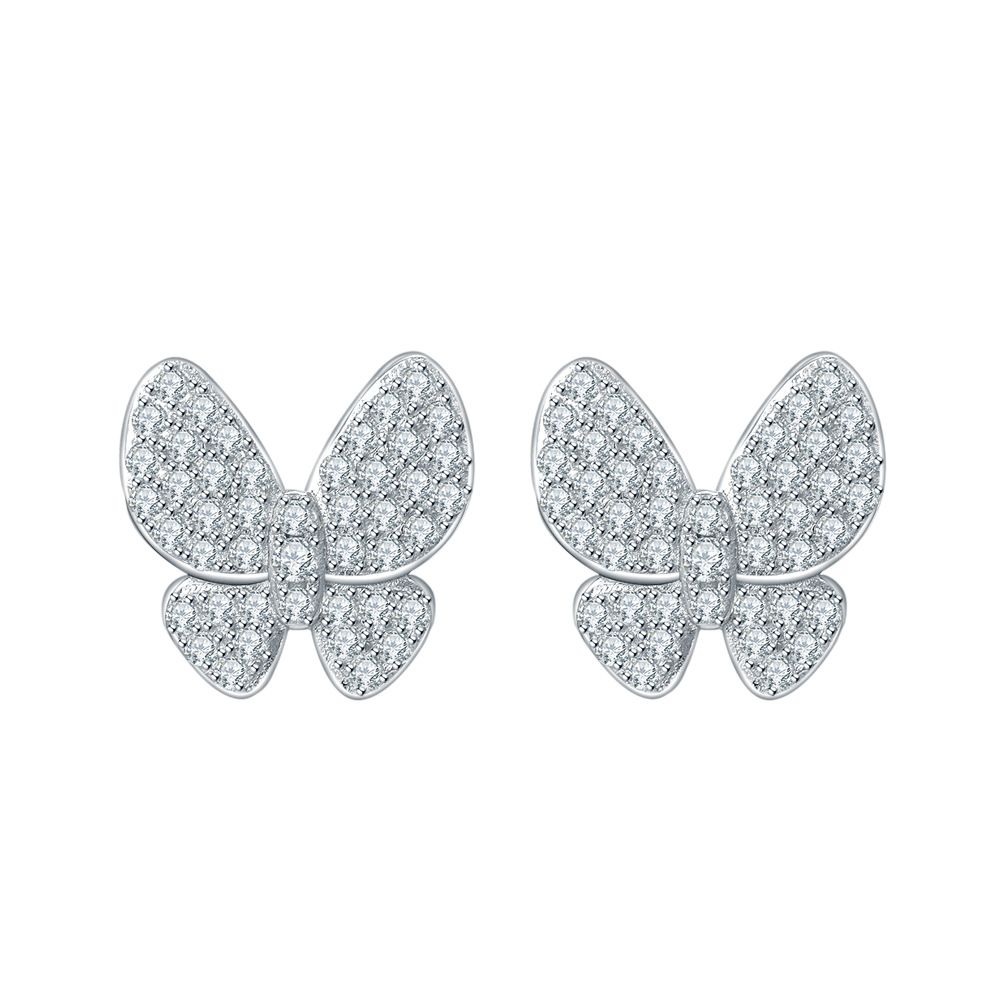 Silver Moissanite Full Diamond Butterfly Necklace For Women Simple And Versatile Temperament Clavicle Chain Earrings Set_ipsvogv.com