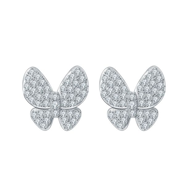 Silver Moissanite Full Diamond Butterfly Necklace For Women Simple And Versatile Temperament Clavicle Chain Earrings Set_ipsvogv.com