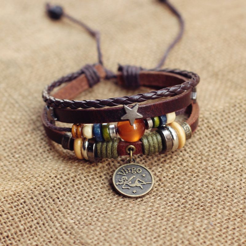 Twelve Constellations Red Agate Bracelet Punk Style For Women And Men Rivet Jewelry Korean Unique Multi-layer_ipsvogv.com