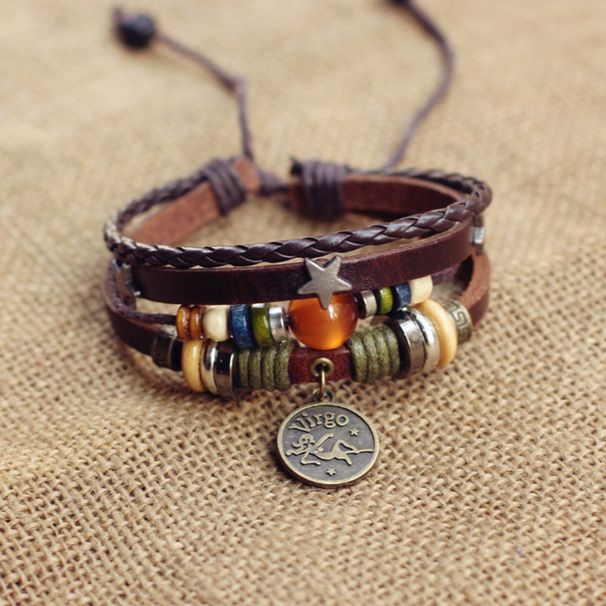 Twelve Constellations Red Agate Bracelet Punk Style For Women And Men Rivet Jewelry Korean Unique Multi-layer_ipsvogv.com