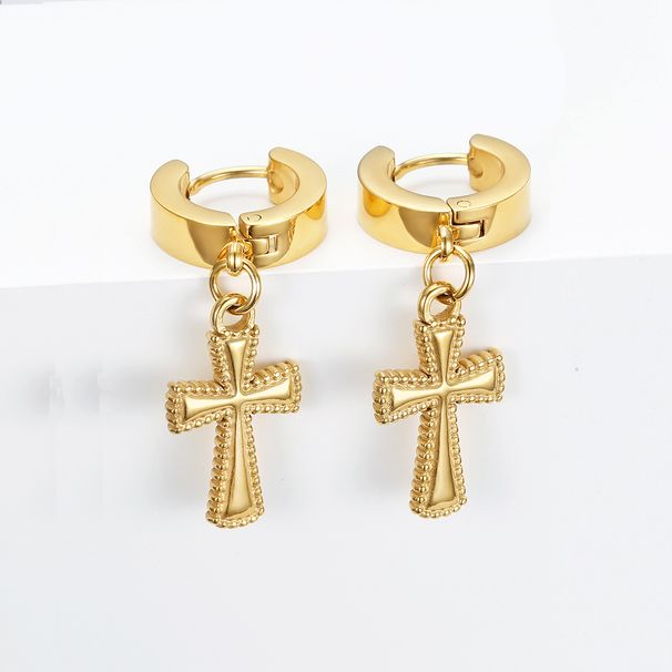 Women's Jewelry Personalized Street Hip Hop Style Fashion Cross Earrings Round Ear BucklesTrendy Titanium Steel Earrings Cool_ipsvogv.com