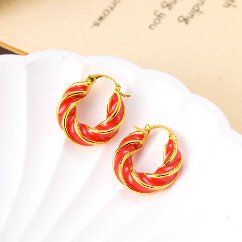Advanced spiral patterned enamel drip glazed earrings with summer design and fashionable ear accessories_ipsvogv.com