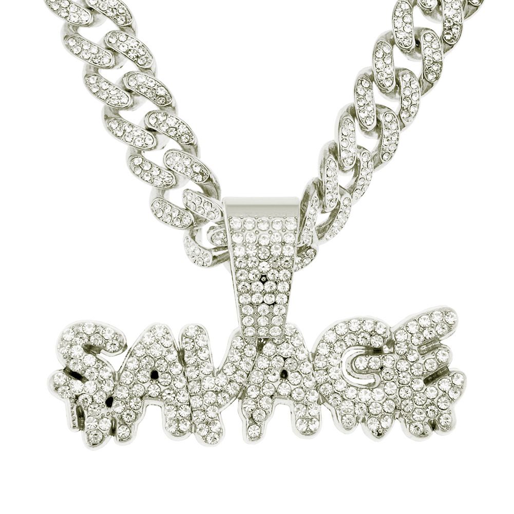 Hip Hop Personalized Men's Fashion Accessories Full Diamond Spliced Letter Pendant Cuban Necklace Sweater Chain_ipsvogv.com