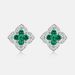 Four leaf clover cultivated emerald earrings female S925 silver cultivated colored gemstone earrings light luxury retro_ipsvogv.com