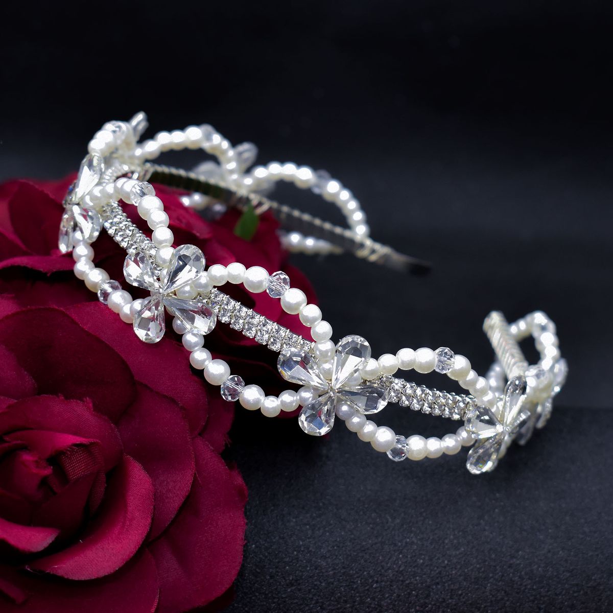Bridal Headband Handmade Pearl Crystal Hairband Dress Hair Accessories Rhinestone Headdress_ipsvogv.com