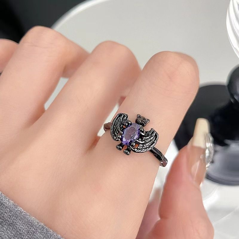 Dark Personality Bat Frog Zircon Open Female Coldness Wind Sweet Cool Hip Hop Versatile Finger Ring_ipsvogv.com