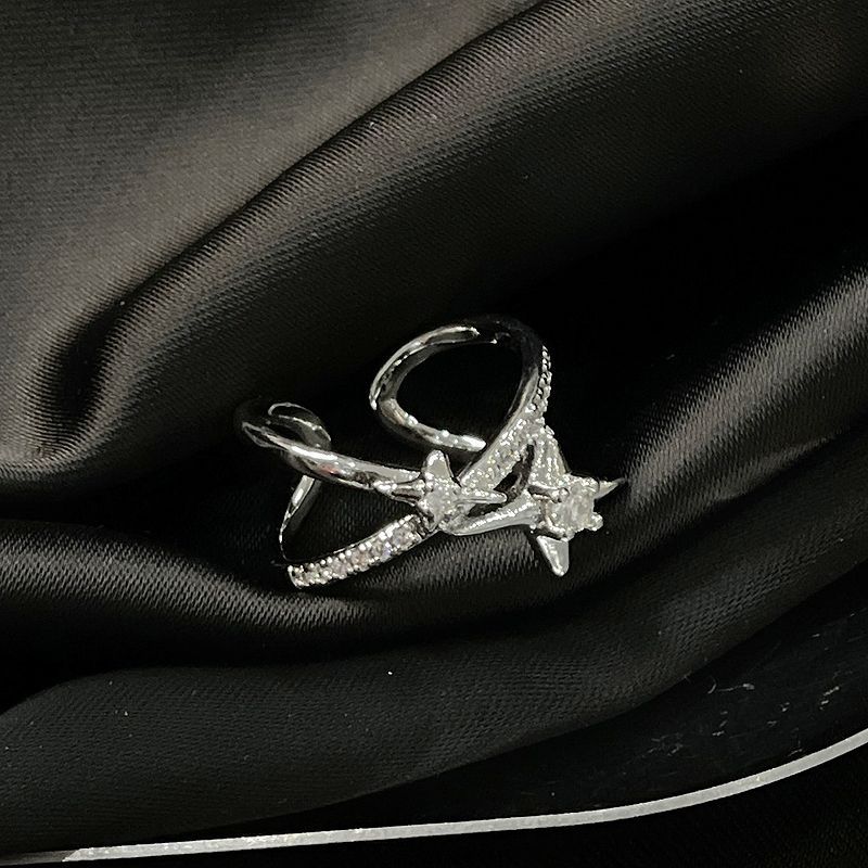 inlaid Advanced Diamond Zircon Star Cross Index Finger Ring For Women's Instagram Trend, Niche Design, Personalized Trend, Design,_ipsvogv.com