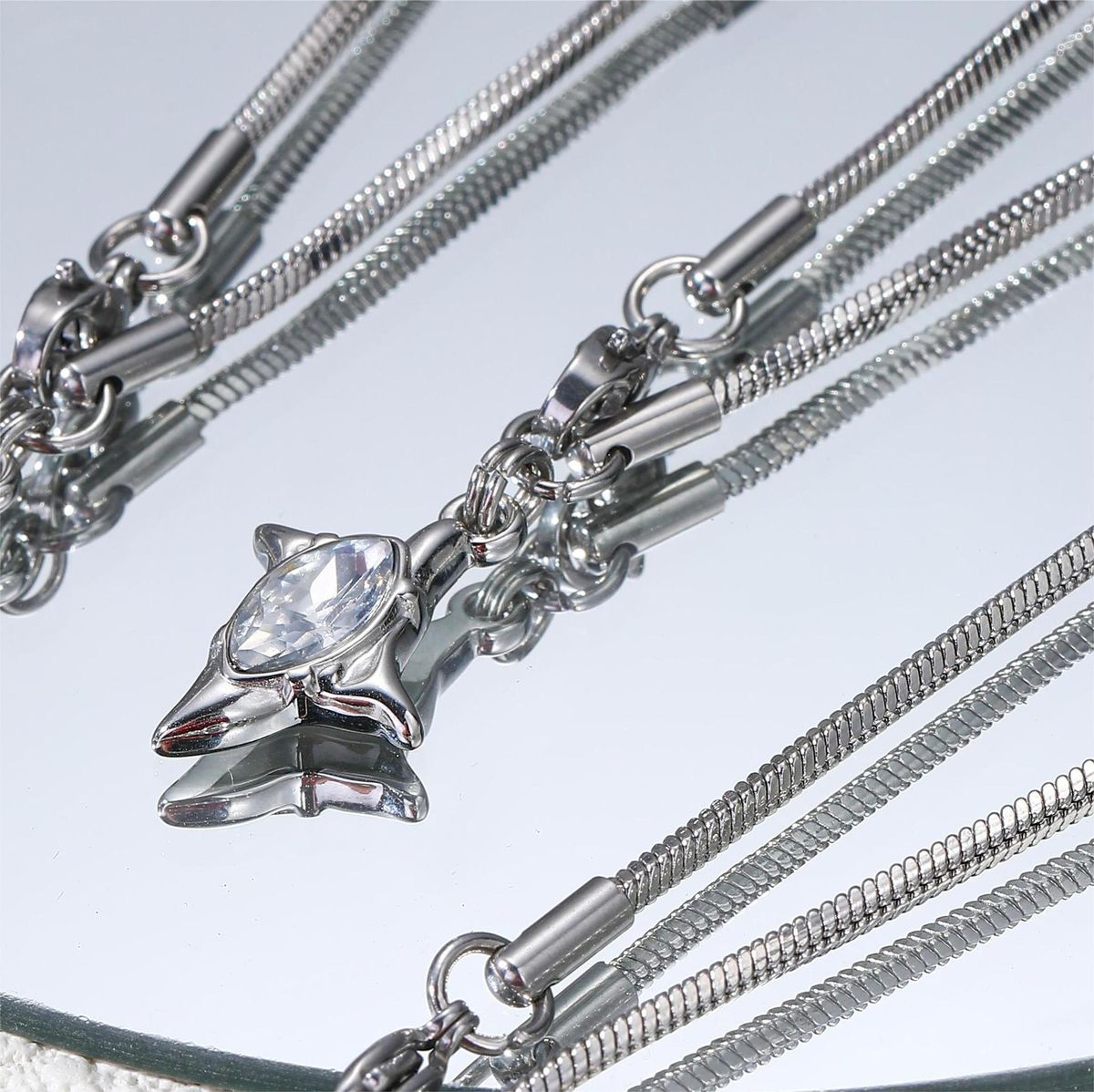 Gemini Titanium Steel Zircon Necklace For Men And Women Light Luxury Hip Hop Design Simple Ins Sweater Chain Jewelry_ipsvogv.com