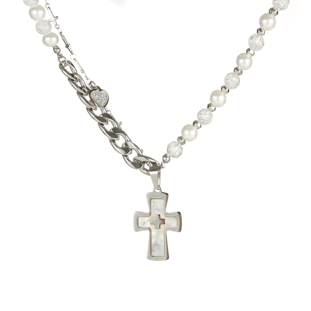 Design National Trend Pendant Hip Hop Titanium Steel Multi Layer Pearl Pendant Necklace Cross Necklace Men's_ipsvogv.com