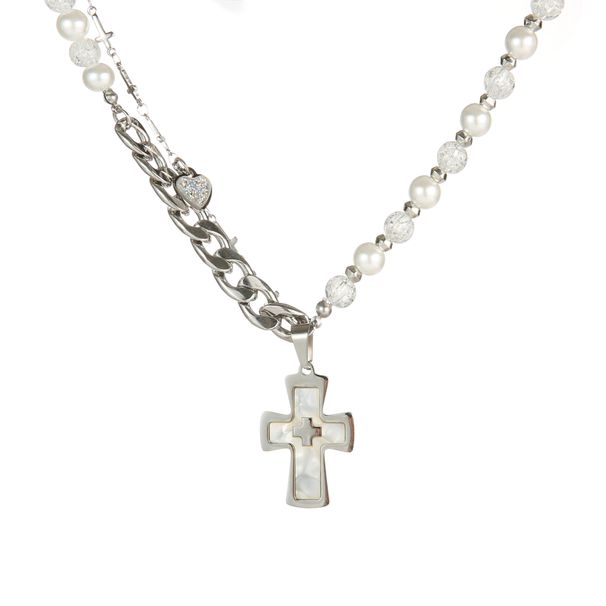 Design National Trend Pendant Hip Hop Titanium Steel Multi Layer Pearl Pendant Necklace Cross Necklace Men's_ipsvogv.com