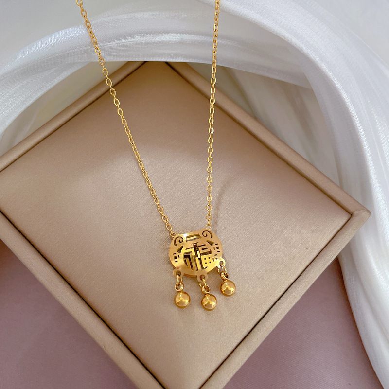 Full Body 【 Titanium Steel 】 Minimalist Lucky Character Long Life Lock In The Furnace, Genuine Gold Necklace, Female Ins 【 】 Furnace, Necklace,_ipsvogv.com
