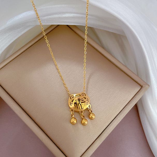 Full Body 【 Titanium Steel 】 Minimalist Lucky Character Long Life Lock In The Furnace, Genuine Gold Necklace, Female Ins 【 】 Furnace, Necklace,_ipsvogv.com