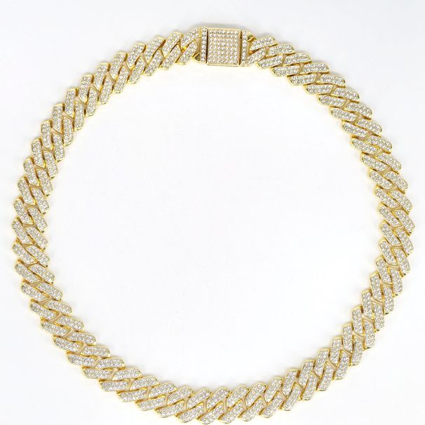 Unisex Jewelry Fashion 14mm Diamond Shaped Flip Top Alloy Necklace For Men And Women High End Trendy Rap Hip Hop Cuban Chain_ipsvogv.com