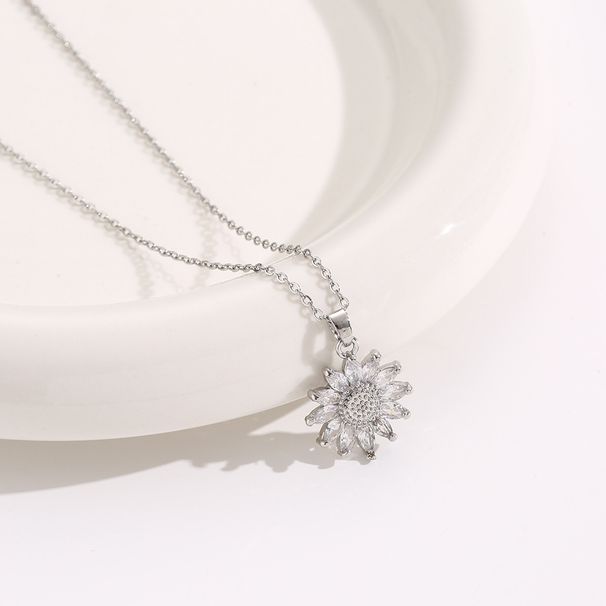 Sunflower necklace, female gold titanium steel flower necklace, sunflower zircon collarbone chain, cool wind pendant_ipsvogv.com