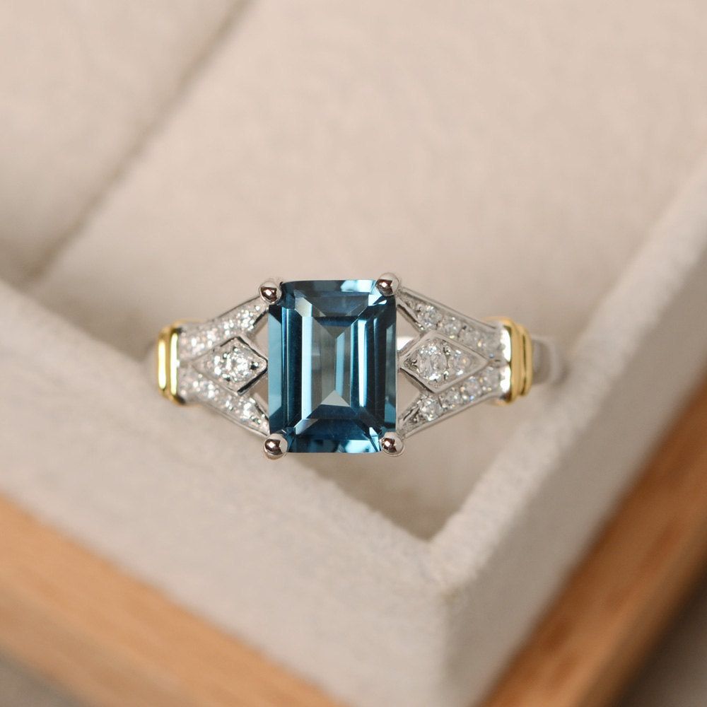 Sanjie New Set Topaz Sky Blue Square Diamond Zircon 14k Gold Color Separation Ring_ipsvogv.com