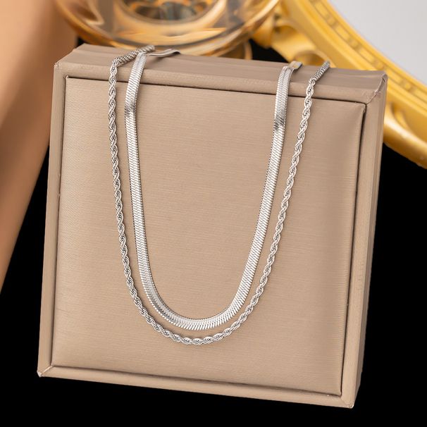 Net Red Same Blade Flat Snake Fried Dough Twists Chain Double Layer Fashion Design Necklace_ipsvogv.com