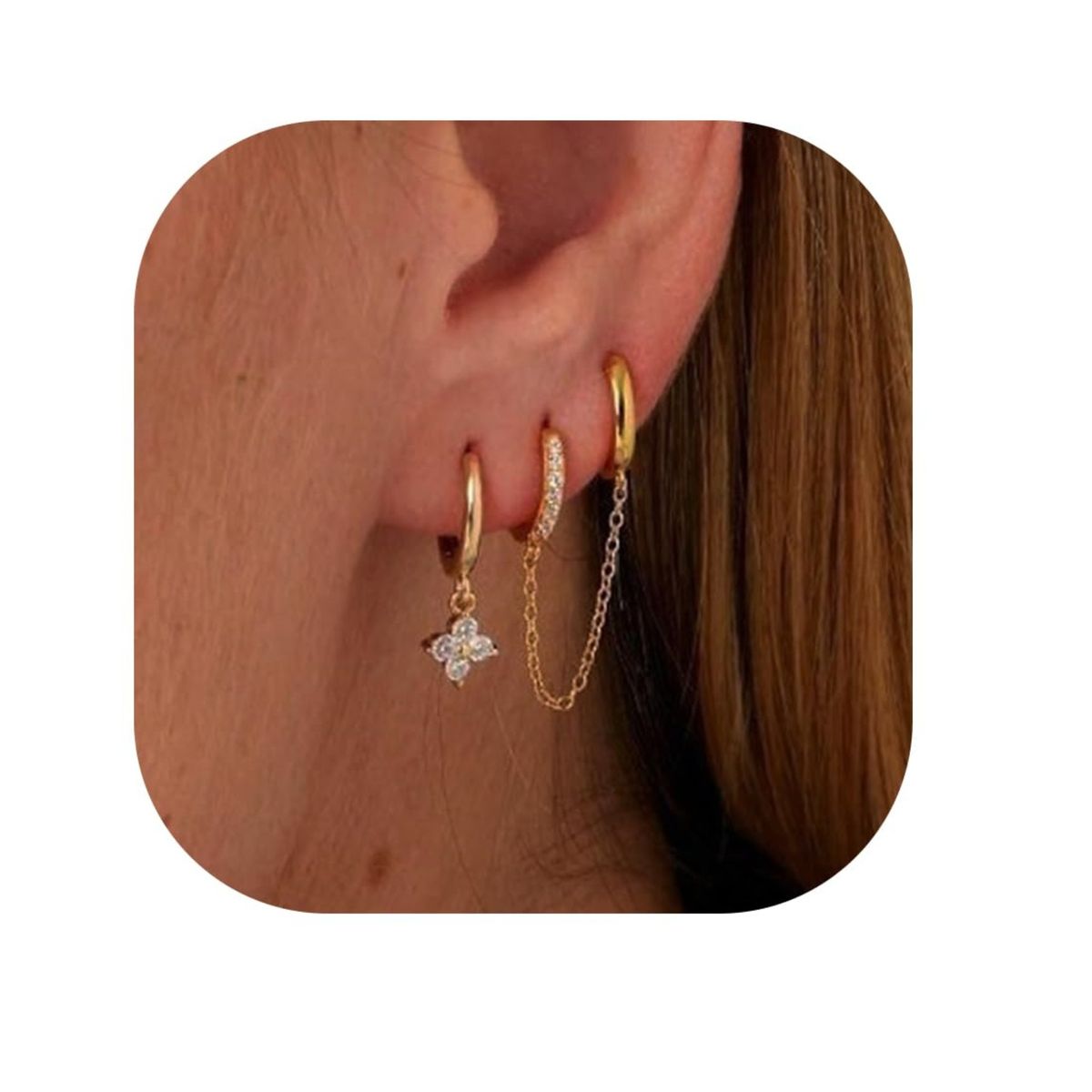 Brass With Real Gold Plating, Hot Selling Across, Flower Chain With Zircon, Fashionable And Versatile Women's Earrings Set_ipsvogv.com