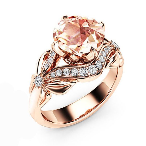 Sanjie Fashion Bow Women's Rose Gold Champagne Zircon Ring_ipsvogv.com