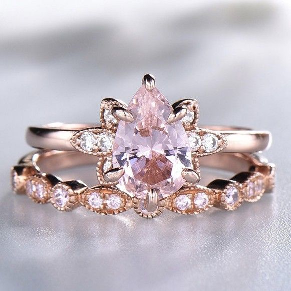 Rose Gold Inlaid Water Drop Powder Zircon Ring For Women's Wedding And Engagement Flower Accessories_ipsvogv.com