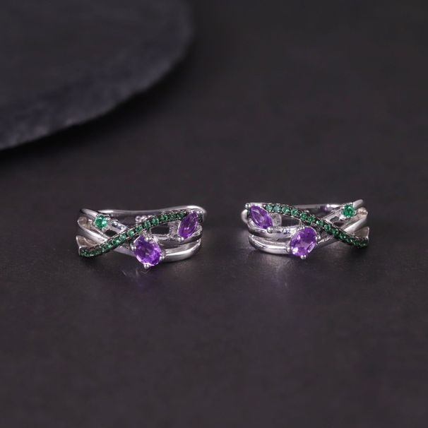 New Design Natural Topaz Earrings S925 Silver Inlaid Garnet Peridot Amethyst Colored Gemstone Earrings_ipsvogv.com