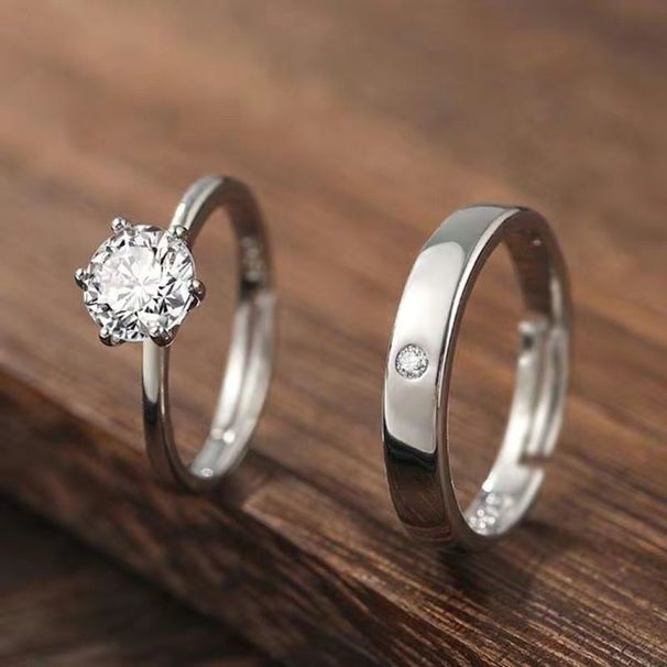 Couple Ring: A Simple Fashionable Korean Crown Zircon Pair for Men and Women, Open Wedding Simulation Diamond Ring_ipsvogv.com