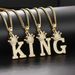 Unisex hip hop full diamond crown letter pendant men and women zircon micro inlaid trendy necklace hot jewelry_ipsvogv.com