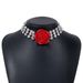 N11570 exaggerated studded three-dimensional rose flower necklace with runway style and multiple rows of sparkling_ipsvogv.com