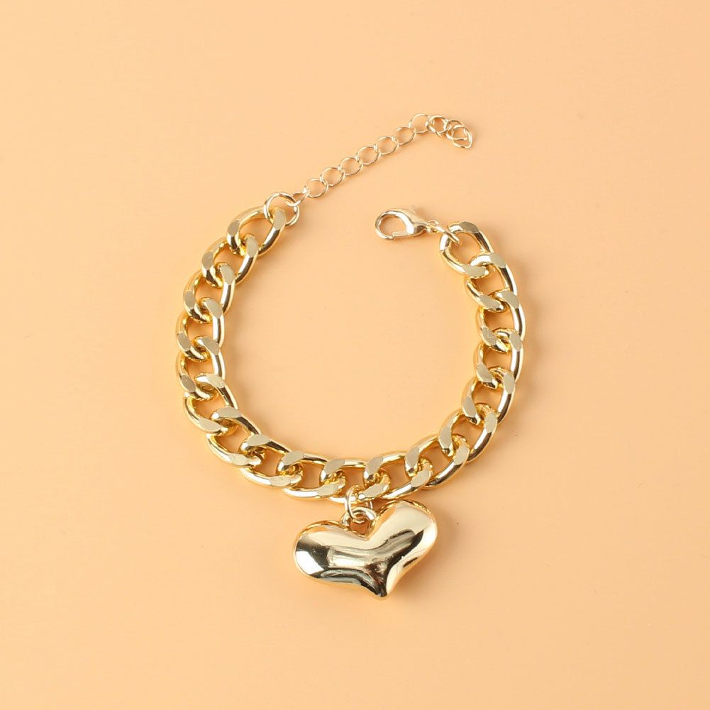 Jewelry Alloy Peach Heart Pendant T Shaped Opening Double Layer Bracelet Temperament Cold Style Hand Jewelry_ipsvogv.com