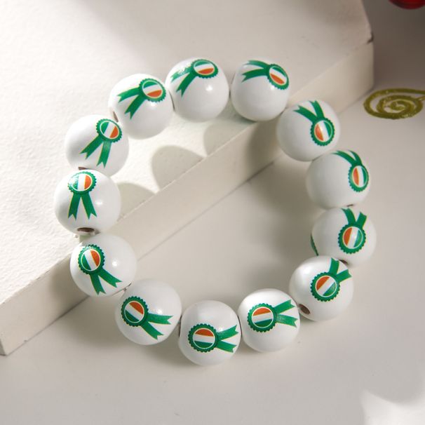 St. Patrick's Day White Wooden Bead Bracelet Irish Festival Small Fresh Green Hat Clover Lucky Bracelet_ipsvogv.com