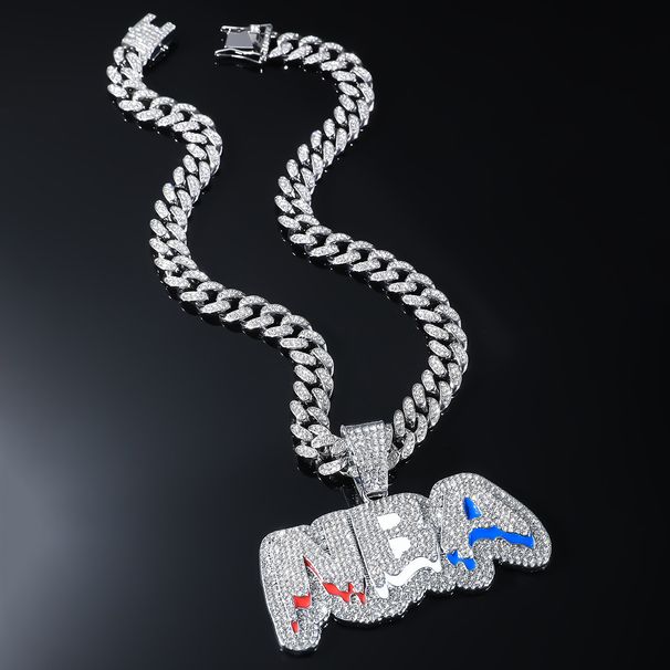Hip Hop New Full Letter Pendant Necklace Fashion Alloy Set Diamond Cuban Chain Hot Selling Item Jewelry_ipsvogv.com
