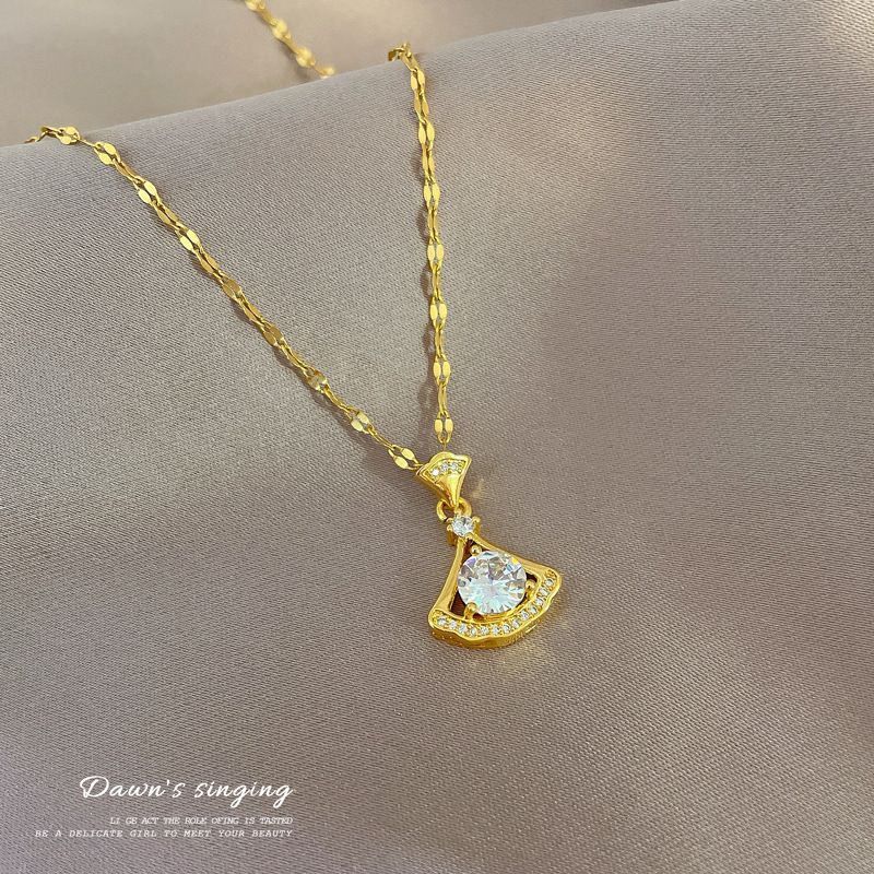 Ginkgo 【 】 Leaf Skirt Diamonds, Light Luxury Charm, Gorgeous Full Of Diamonds Necklace, Women's Versatile Clavicle 【 】 , Charm, Necklace,_ipsvogv.com