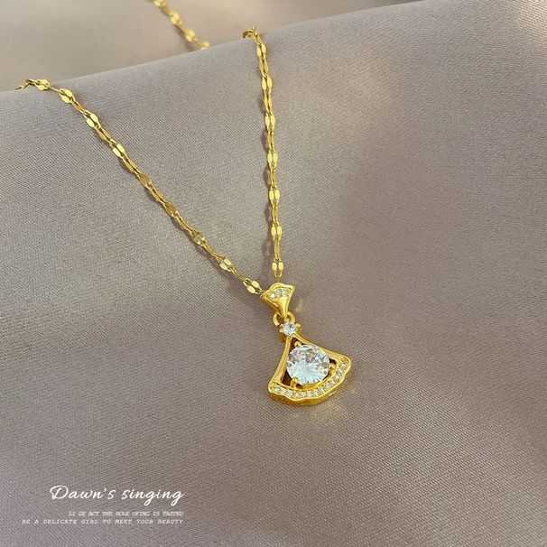 Ginkgo 【 】 Leaf Skirt Diamonds, Light Luxury Charm, Gorgeous Full Of Diamonds Necklace, Women's Versatile Clavicle 【 】 , Charm, Necklace,_ipsvogv.com