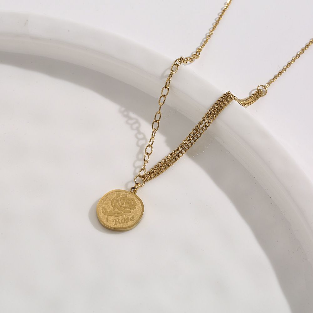 Rose Brand Necklace Female Ins Titanium Steel Colorless Gold Same Style Rose Pendant French Style_ipsvogv.com