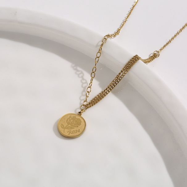 Rose Brand Necklace Female Ins Titanium Steel Colorless Gold Same Style Rose Pendant French Style_ipsvogv.com