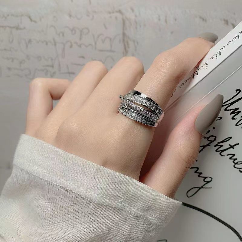 Designer's Set Luxury French Zircon Diamond With Mesh Red Heavy Industry Shining Multi Layer Index Finger Ring_ipsvogv.com