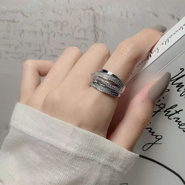 Designer's Set Luxury French Zircon Diamond With Mesh Red Heavy Industry Shining Multi Layer Index Finger Ring_ipsvogv.com
