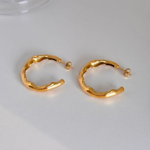 Unisex Fashionable Gold Plated Titanium Steel Retro Exquisite Lava C Hoop Earrings_ipsvogv.com