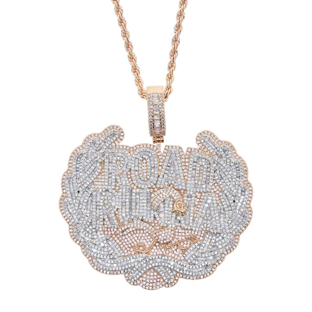 New Large-sized Letter Road Runna Pendant Full Of Diamond Electric Gold Men's Hip-hop Accessories_ipsvogv.com