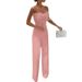 Women's feather patchwork sexy strapless fashion dress wide leg jumpsuit_ipsvogv.com