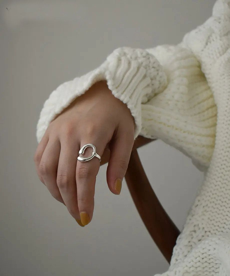 Weekend Korean Elegant Japanese French C-line Ins Style Open Mouth Pure Silver Ring For Women_ipsvogv.com