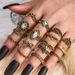 New Product Exaggerated Hollowed Out Carved Small Snake Leaves And Large Lotus Shaped 16 Piece Combination Ring Set_ipsvogv.com