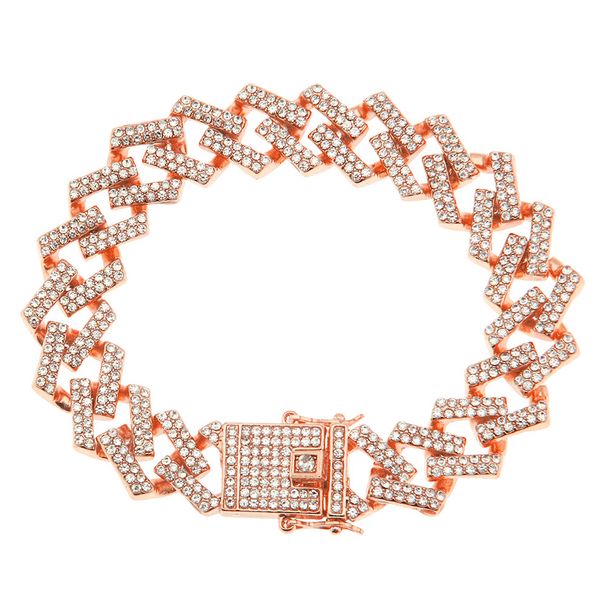 Hip hop full diamond men's with bold and exaggerated Miami Cuban bracelet width 15mm_ipsvogv.com