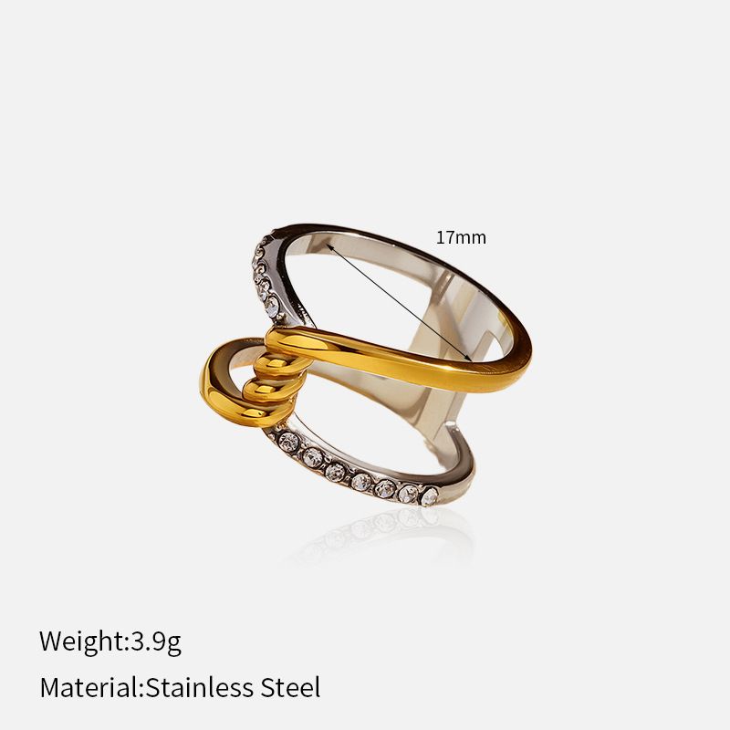Women’s Jewelry Set Fashion Simple Retro Stainless Steel Ring Double Layer Fishbone Pattern Inlaid Zircon Gold And Silver Two Color Closed Ring_ipsvogv.com