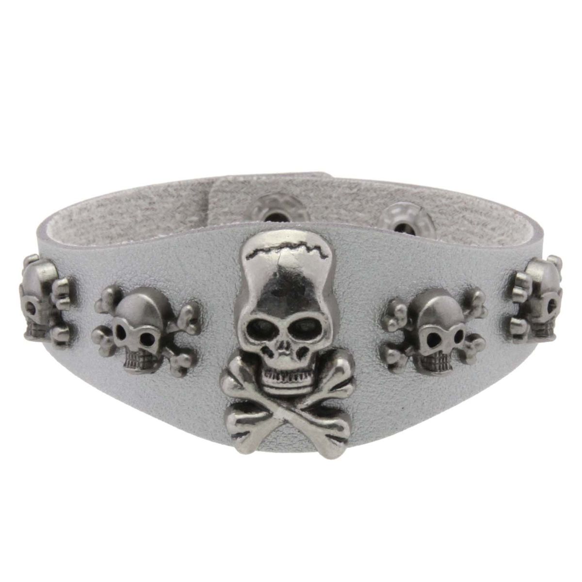 Punk Totem Little Elf Skull Ghost Head Men's Leather Jewelry Trendy PU Rock Bracelet_ipsvogv.com