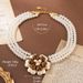 Vintage Heavy Duty Pearl Necklace Summer Contrast Color Natural Stone Necklace Light Luxury Camellia Medieval Elegant High End Clavicle Necklace_ipsvogv.com