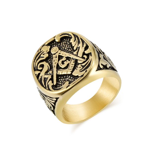 Retro style Freemasonry titanium steel ring domineering men's brotherhood wrench personality hand jewelry_ipsvogv.com