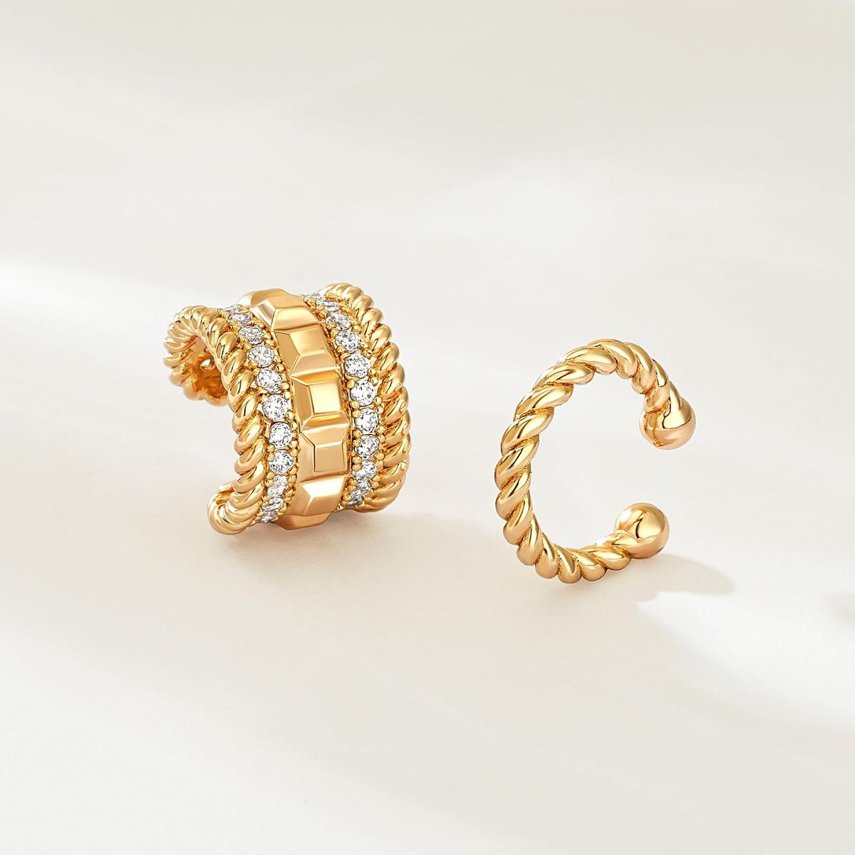 Brass Real Gold Electroplating Fashionable High Grade Sense Twisted Geometric Multi Layered Zircon Ear Bone Clip Ladies Temperament Earrings_ipsvogv.com