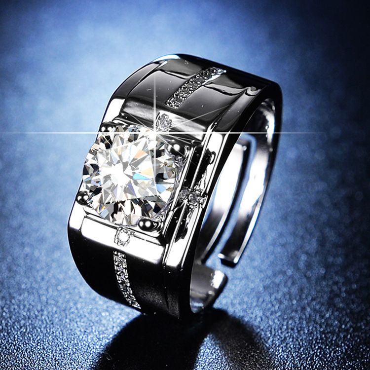 Classic Carbon High Men's Diamond Simulation Mosang Stone Dominant and Full of Wedding Ring_ipsvogv.com