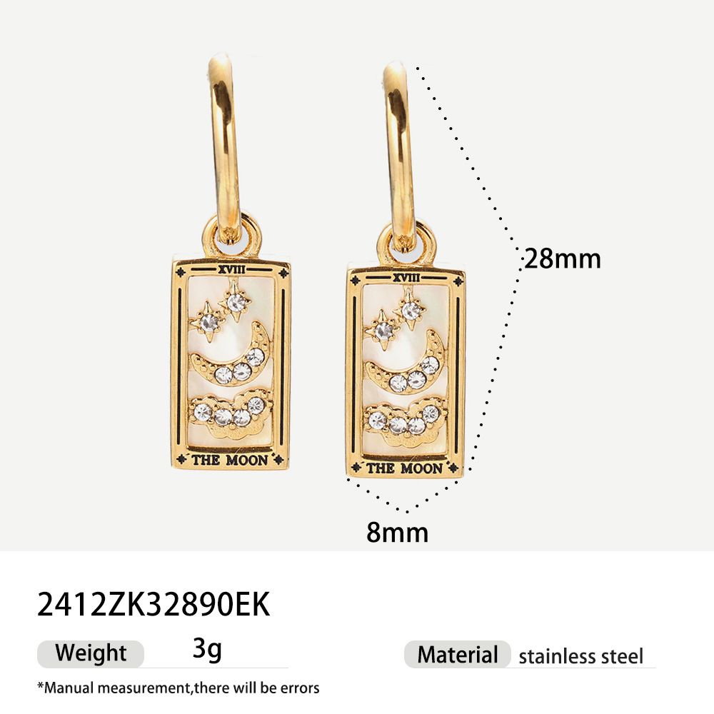 tarot stainless steel rectangular oil drop zircon earrings retro fashion gold pendant jewelry_ipsvogv.com