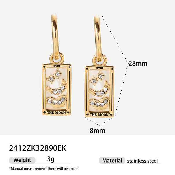 tarot stainless steel rectangular oil drop zircon earrings retro fashion gold pendant jewelry_ipsvogv.com